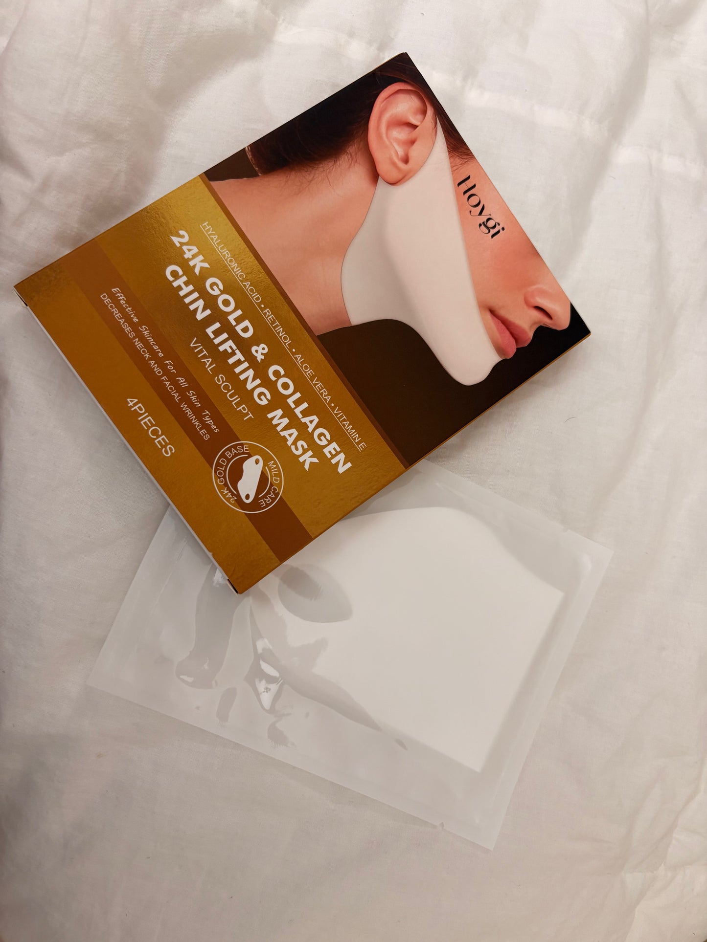 Hoygi 24K Gold Chin & Jawline Lifting Mask with Collagen & Hyaluronic Acid | 4 Pack